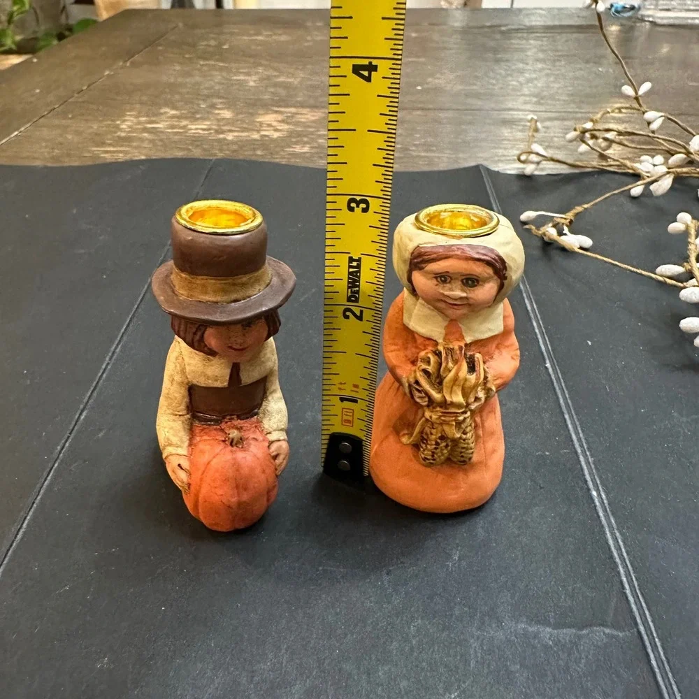 Kurt S. Adler Thanksgiving Pilgrims Candle Holders Resin Vintage‎ Man Woman